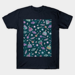 Trick or Treat Halloween Candy Collage on Teal T-Shirt